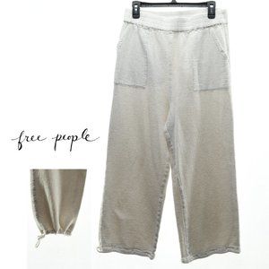 Free People Waffle Cotton Pant • Elastic Waist Drawstring Cuff • Women M • White